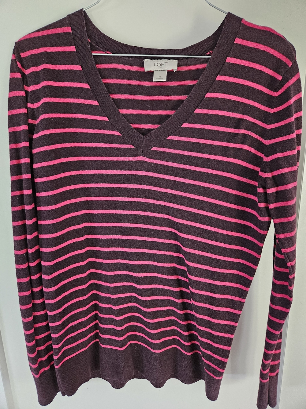 LOFT Pink/Purple Stripe V-Neck Lightweight Sweater